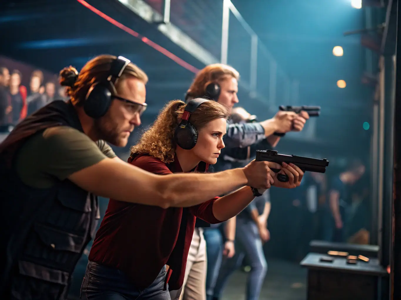 An image of participants in a competitive shooting program at Centre de Tir Rouchon, highlighting the focus on skill development and competition.